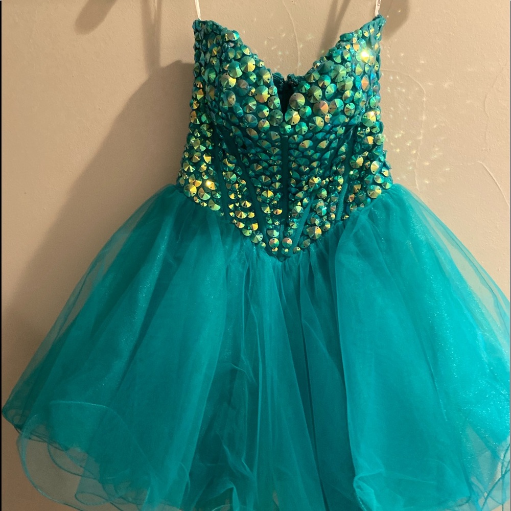 sherri hill turquoise dress